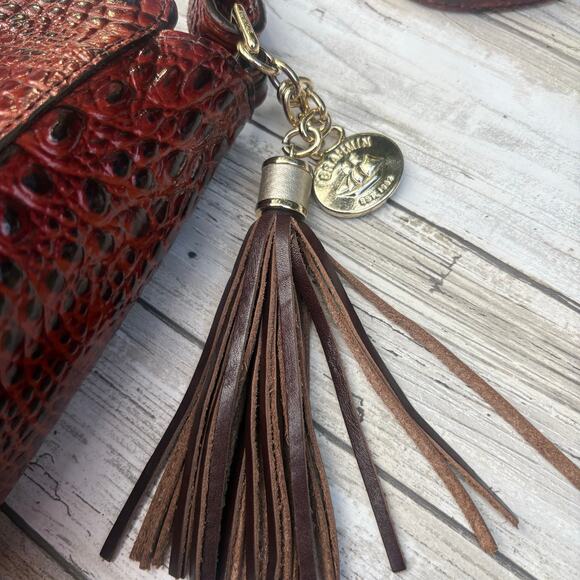 Brahmin Purse Melbourne Crossbody Pecan Cream Small Croc Embossed Leather Bag - Picture 16 of 16